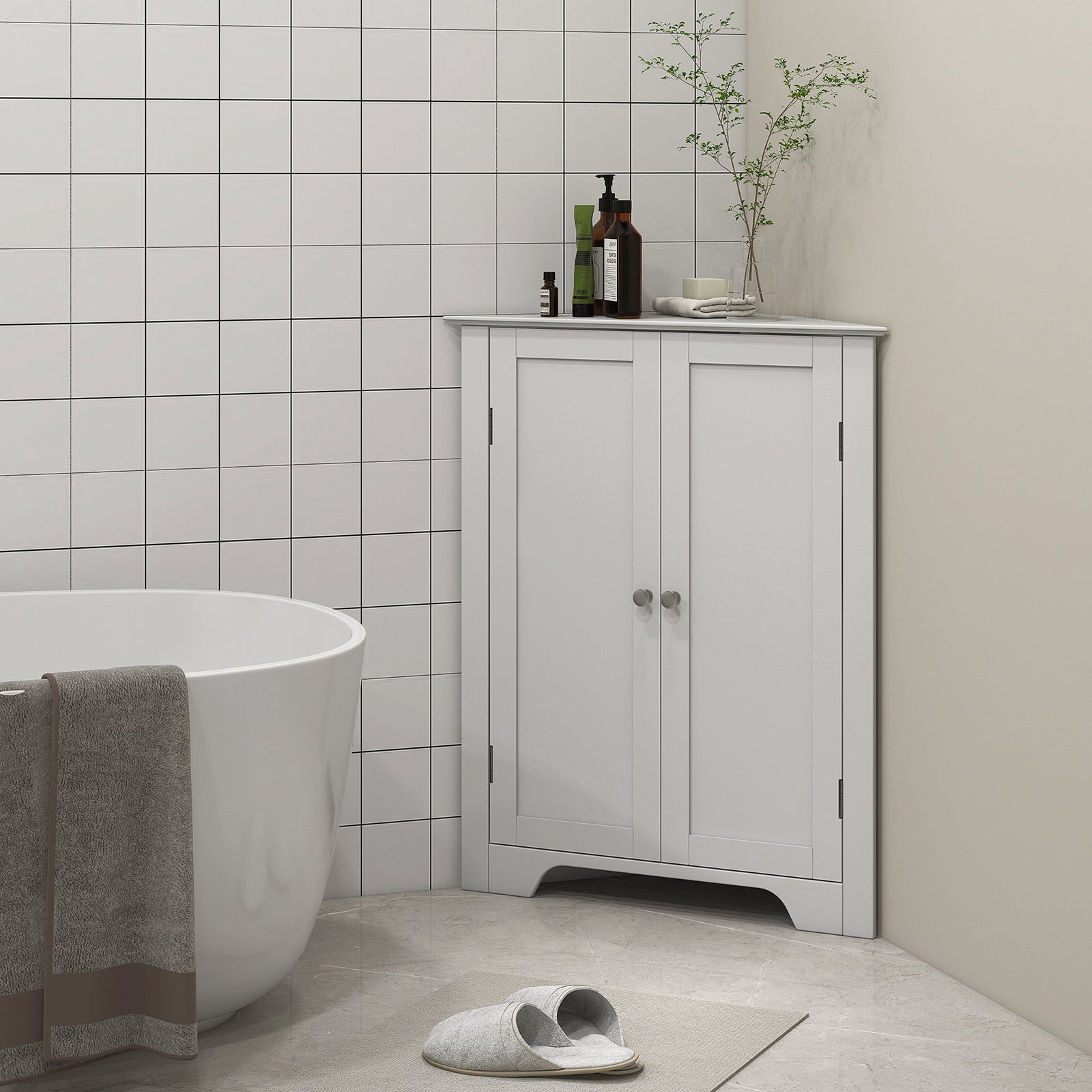 Corner Bathroom Cabinet Recessed Doors And Adjustable Shelf