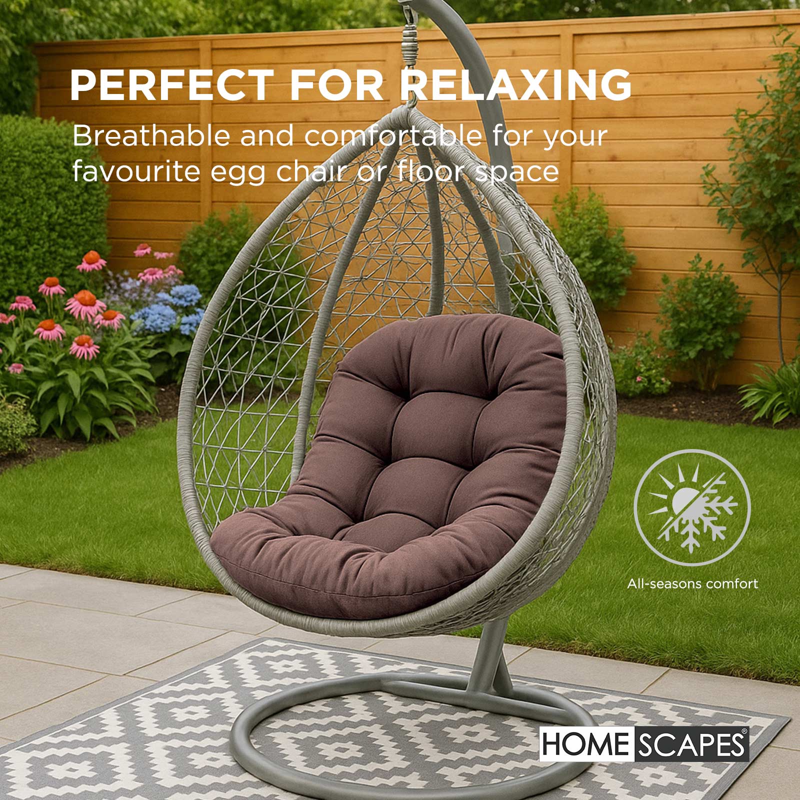 Luxury Garden Round Egg Chair Swing Cushion, 80 X 120 Cm | One Size | Brown