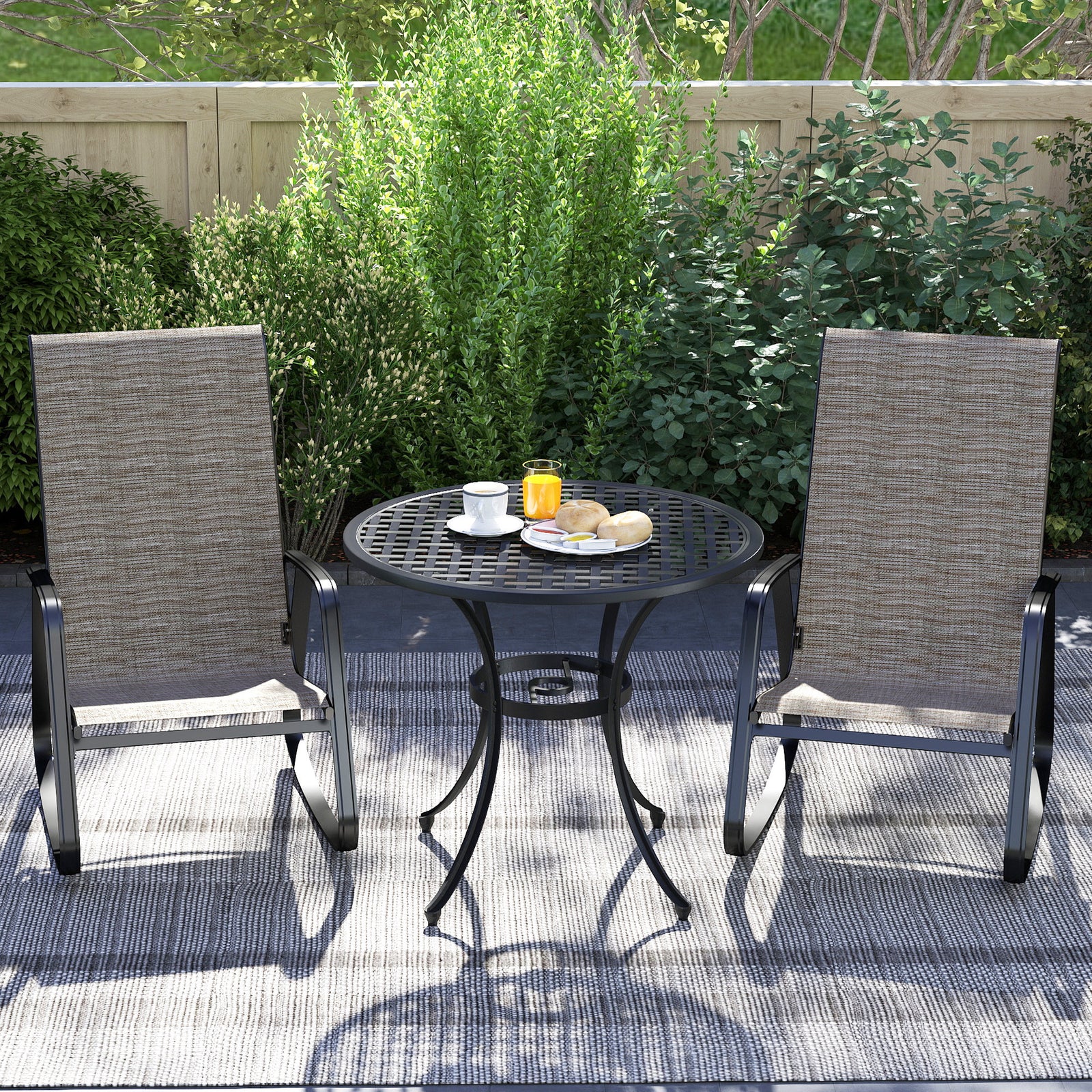 Garden Rocking Chairs Set Of 2, Ergonomic With Armrests | Brown