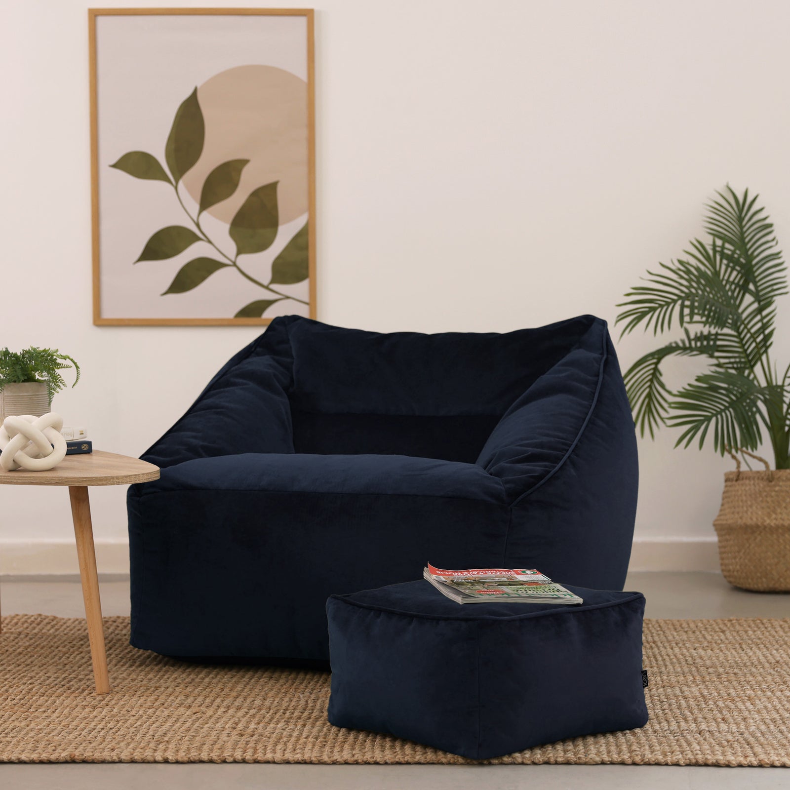Natalia Velvet Armchair & Footstool Set | Midnight Blue
