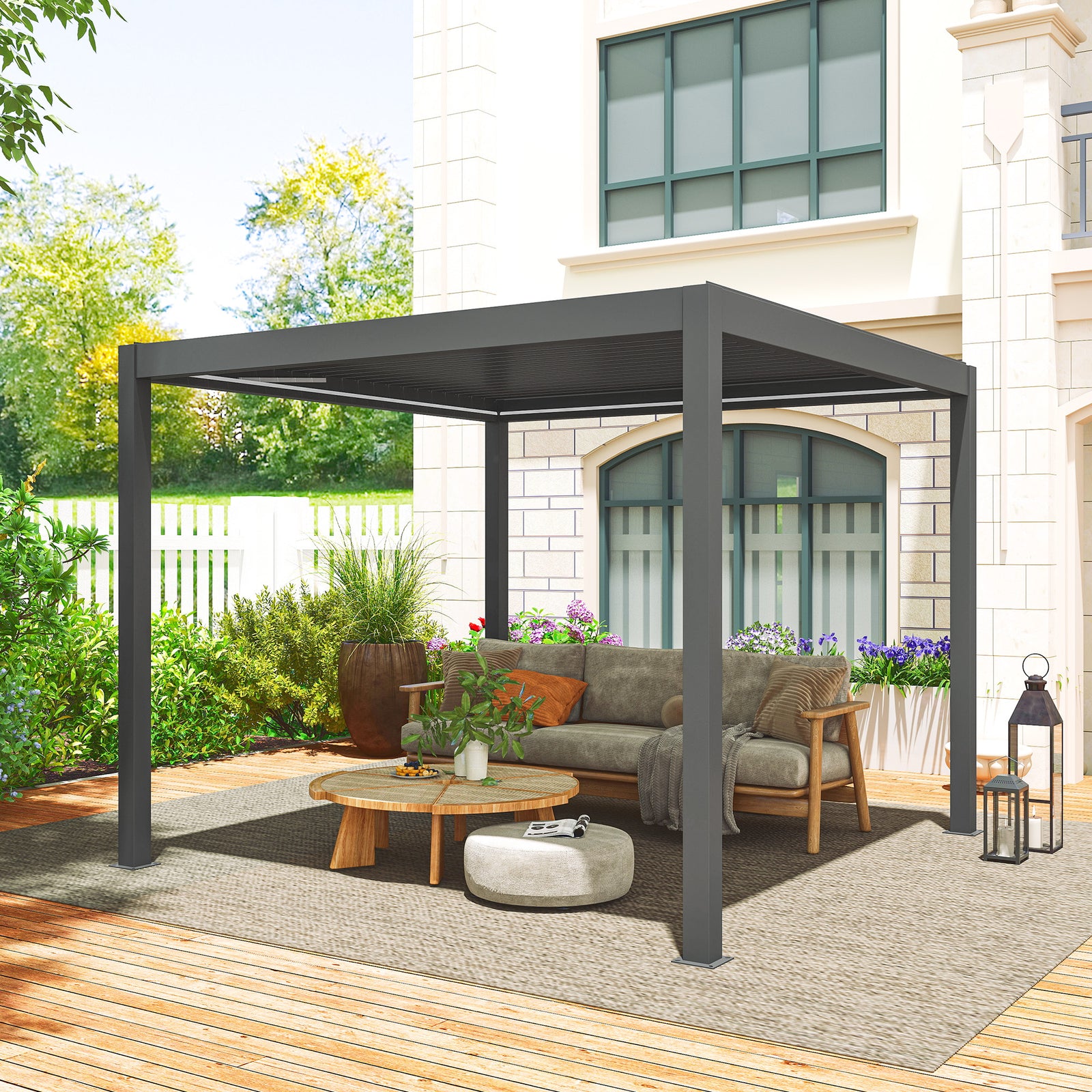 3x3m Electric Louvered Pergola With Led Lights And Remote