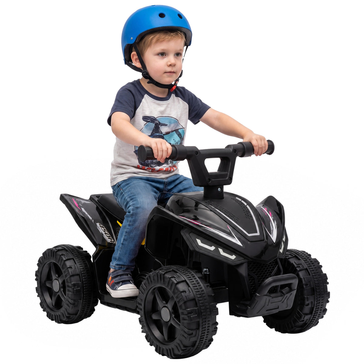 6v Electric Car, Kids Atv With Handlebar Button Control | Black