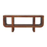 Solid Wood Orion Curved Chestnut Media Unit, 3 Open Shelves, Dark Brown
