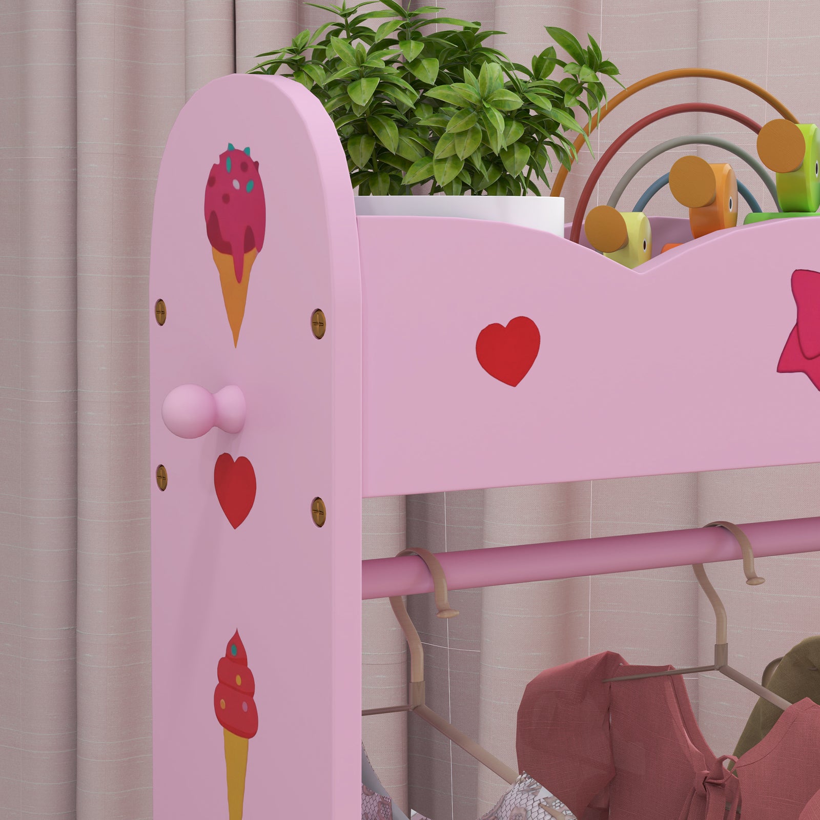 Kids Clothes Rail, Dress Up Rail W/ 2 Storage Shelves, 70 X 37 X 103cm | Hot Pink