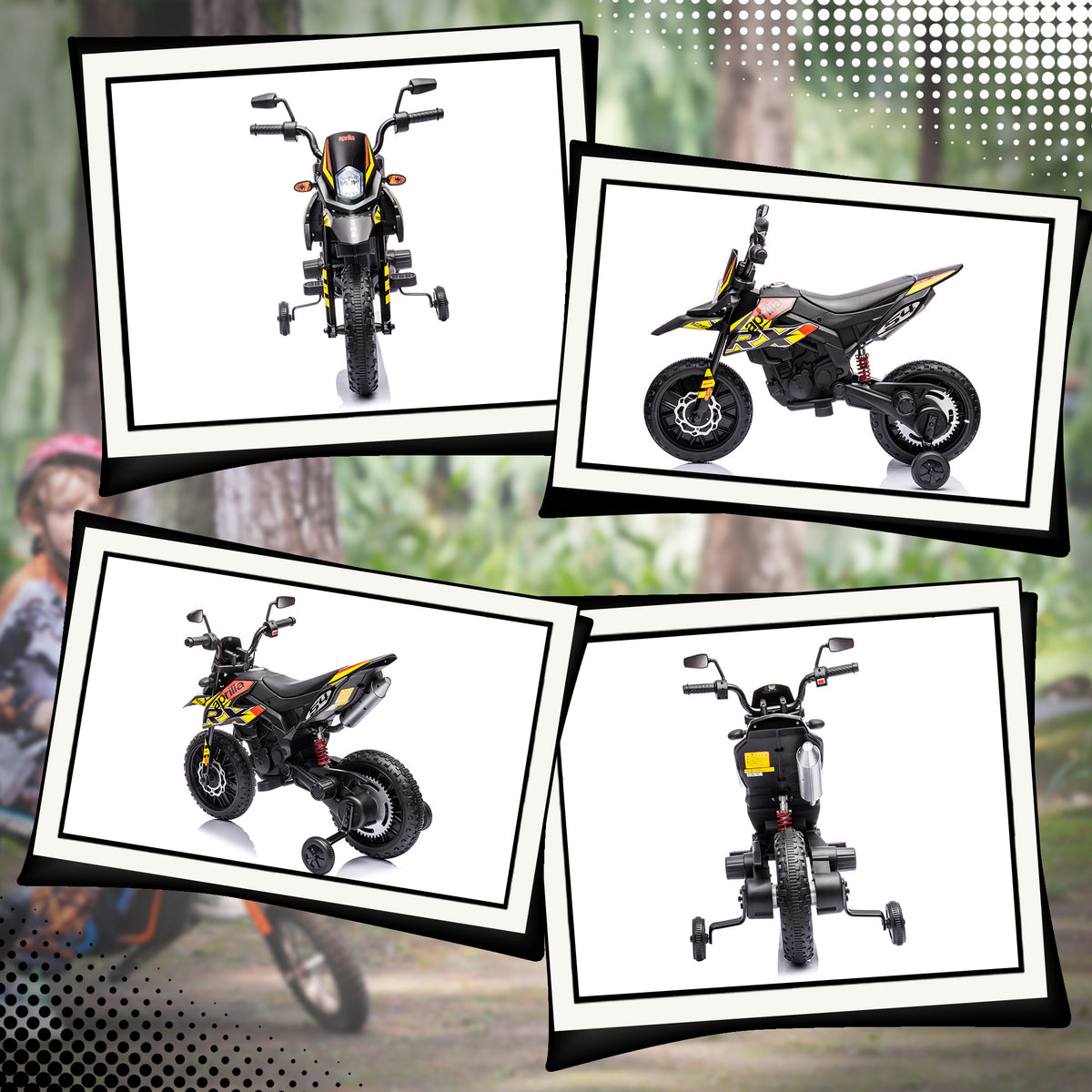 12v Aprilia Licenced Kids Electric Motorbike With Training Wheels | Yellow