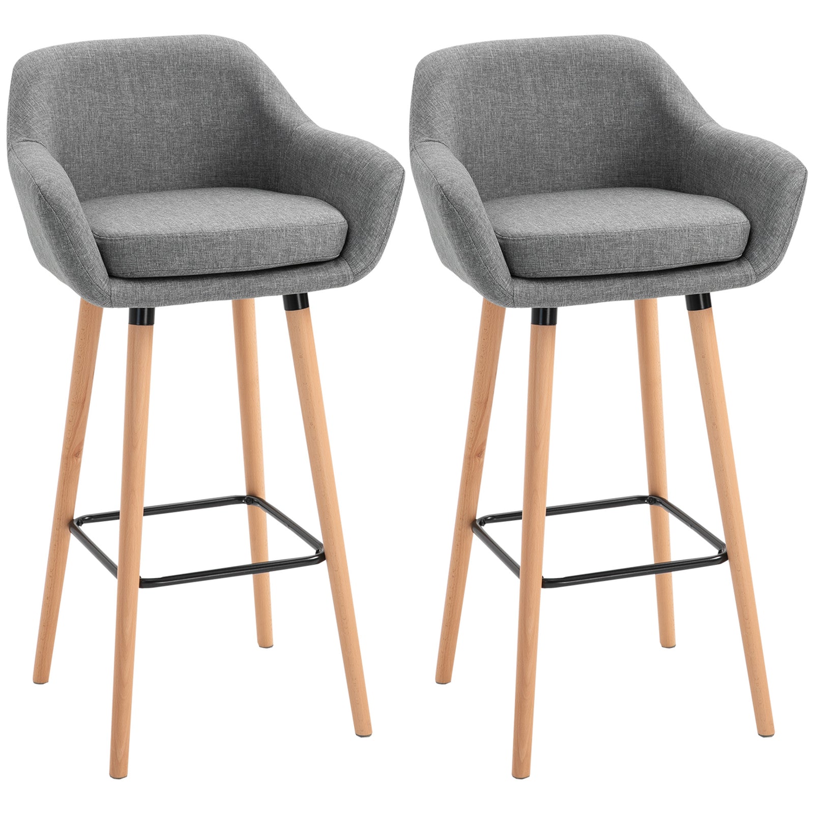Upholstered Bucket Seat Bar Stools W/ Wood Legs