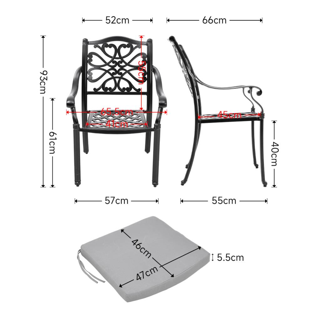 4pcs Aluminium Outdoor Patio Dining Armchair With Cushion