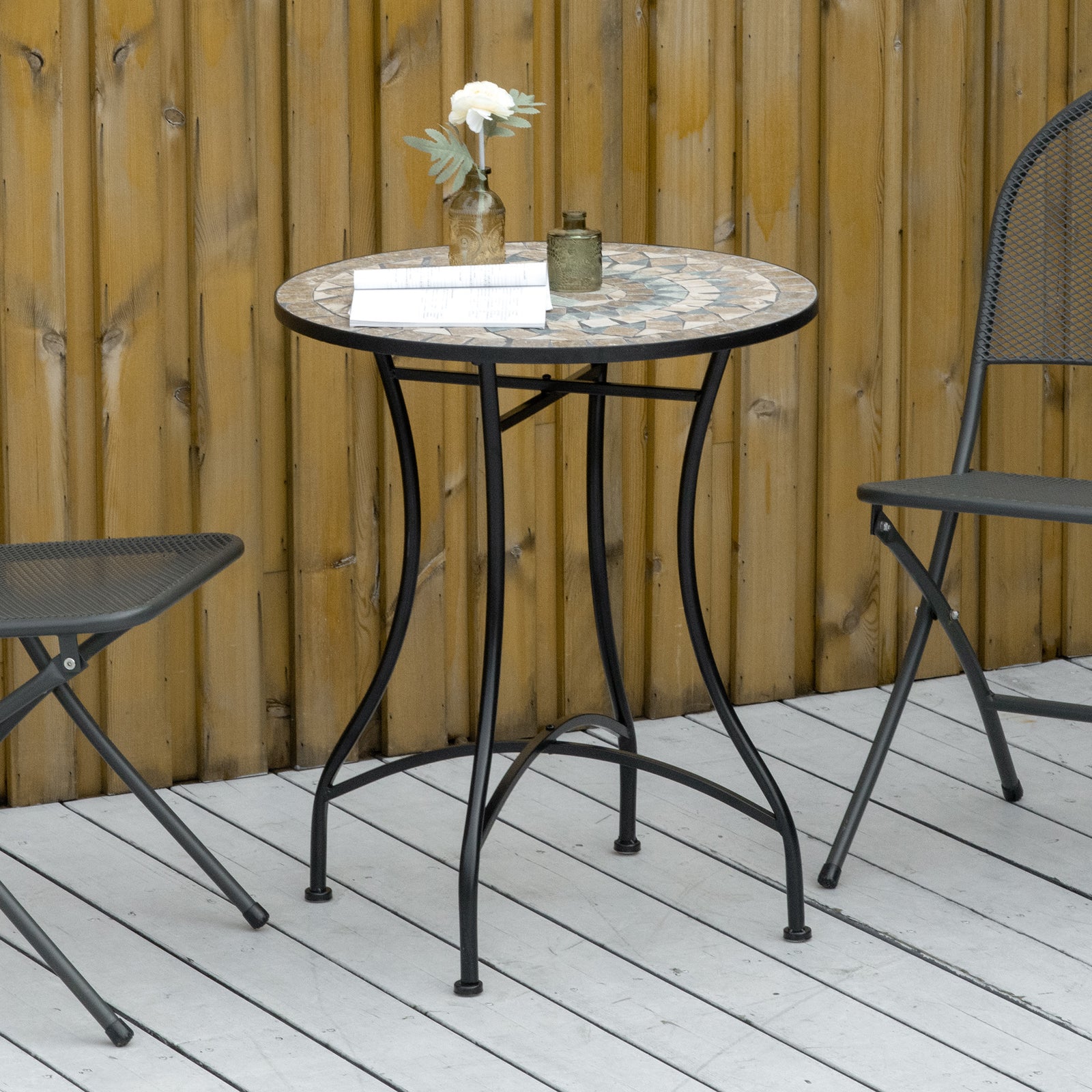 60cm Mosaic Round Bistro Table Outdoor Garden Side Table | Green