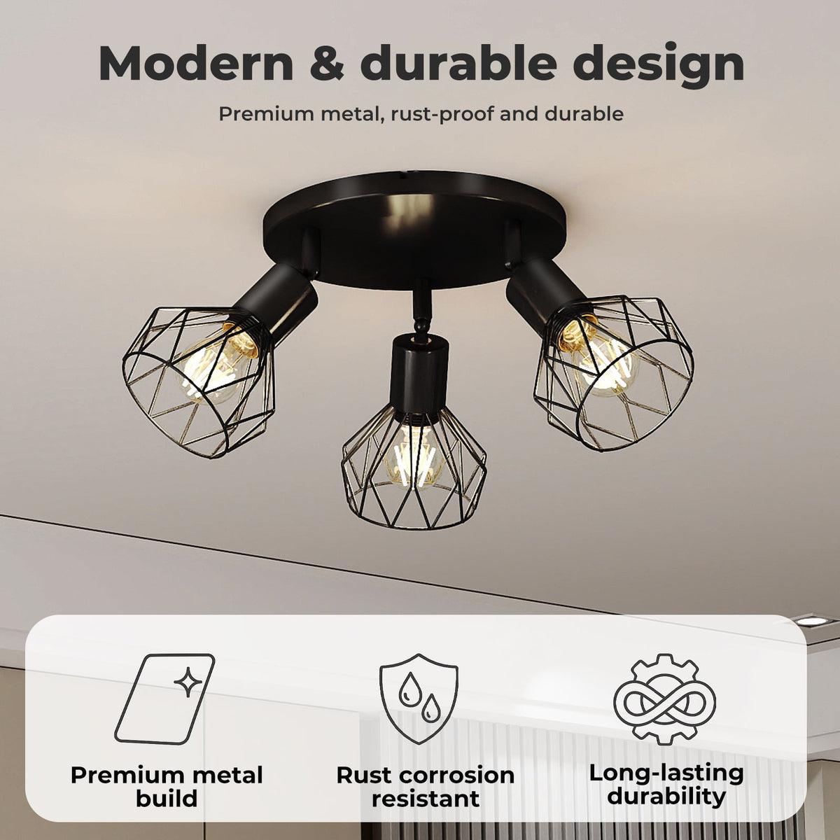 Emitto 3-way Spotlight Ceiling Light Adjustable Vintage Black E14 Metal Fixture