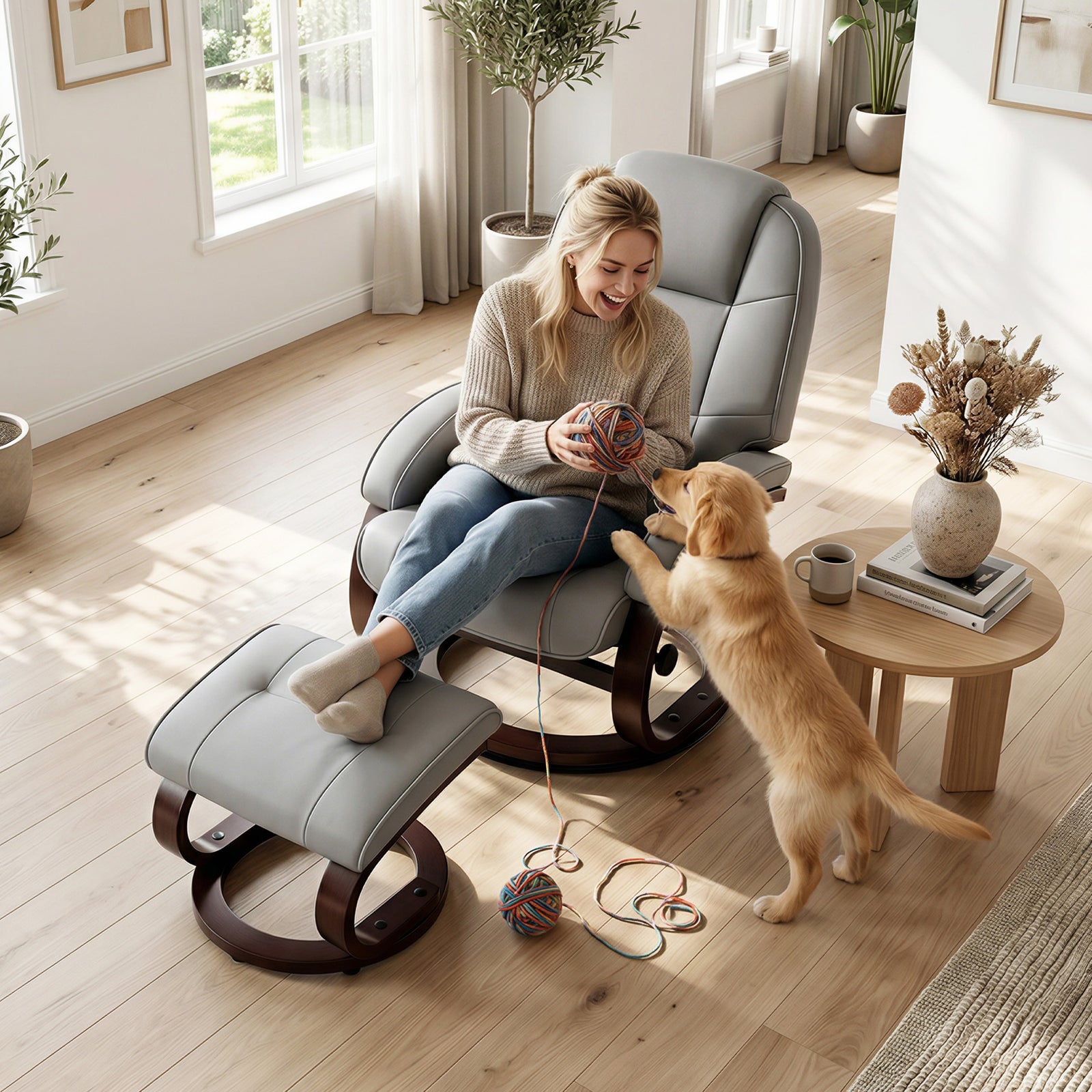 Recliner Chair With Footstool, Swivel Recliner Armchair | Grey