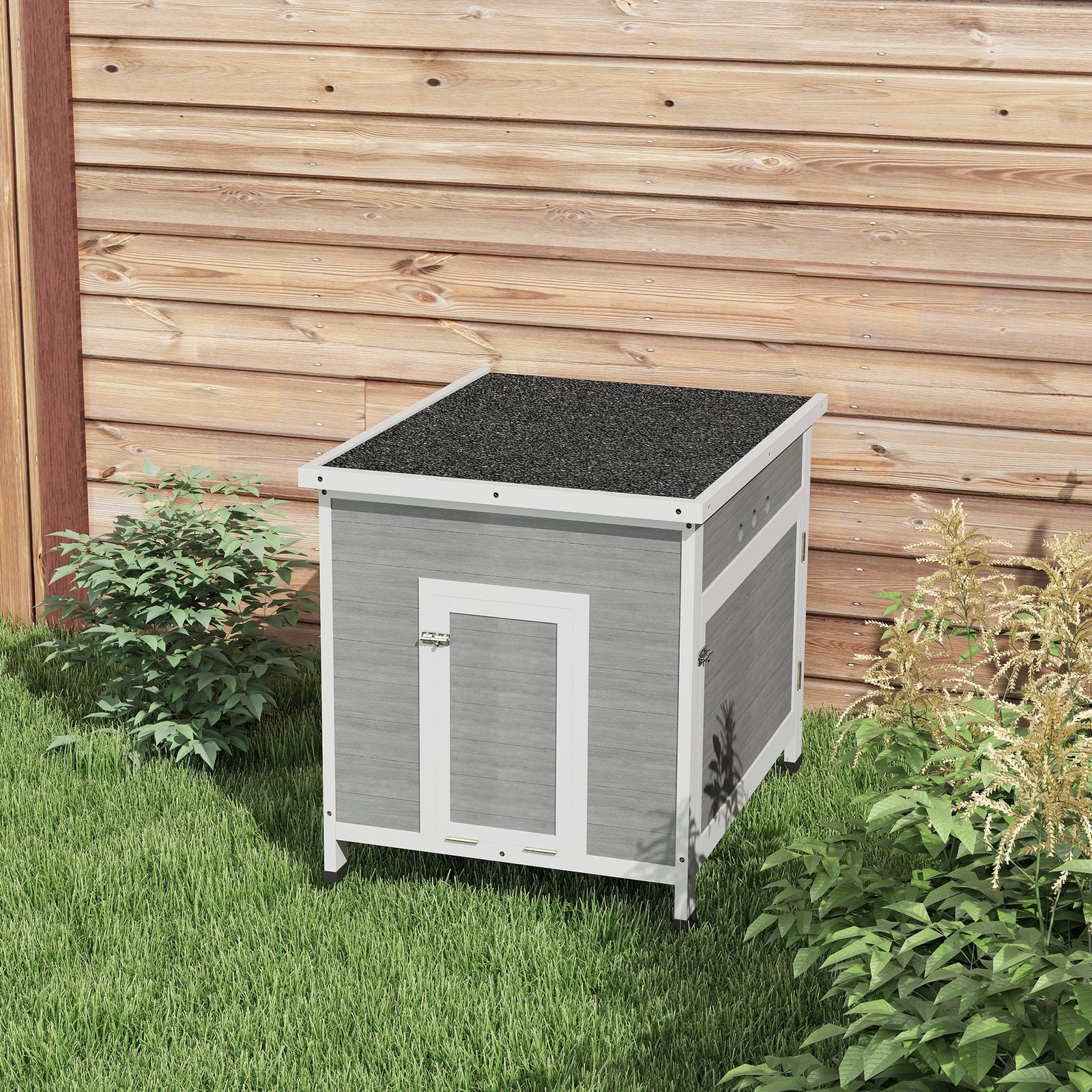 Wooden Duck House, Poultry Coop W/ Double Doors, Openable Roof, Grey | Light Grey