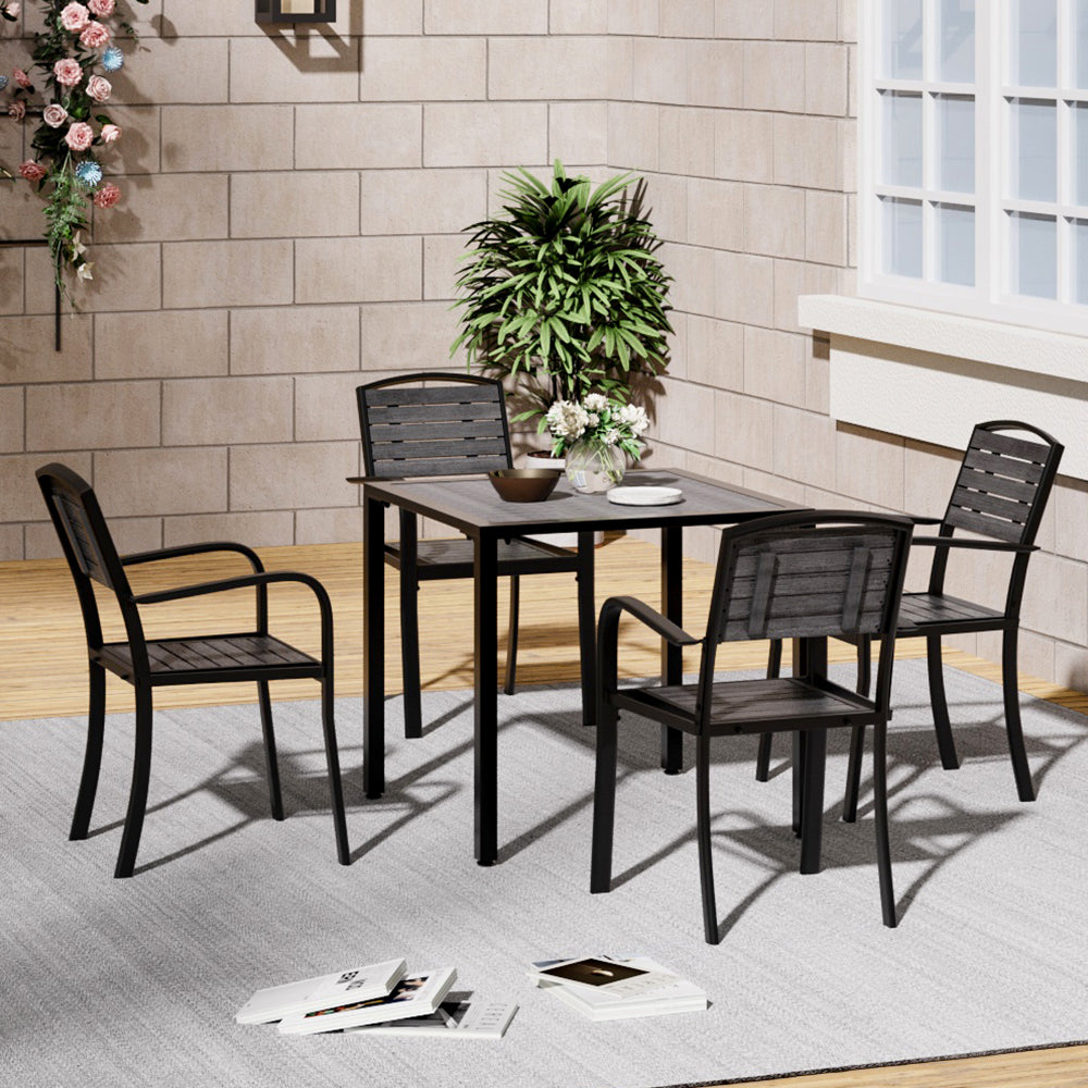 5 Pieces Garden Dining Set Square Garden Dining Table And Chairs Set Grey