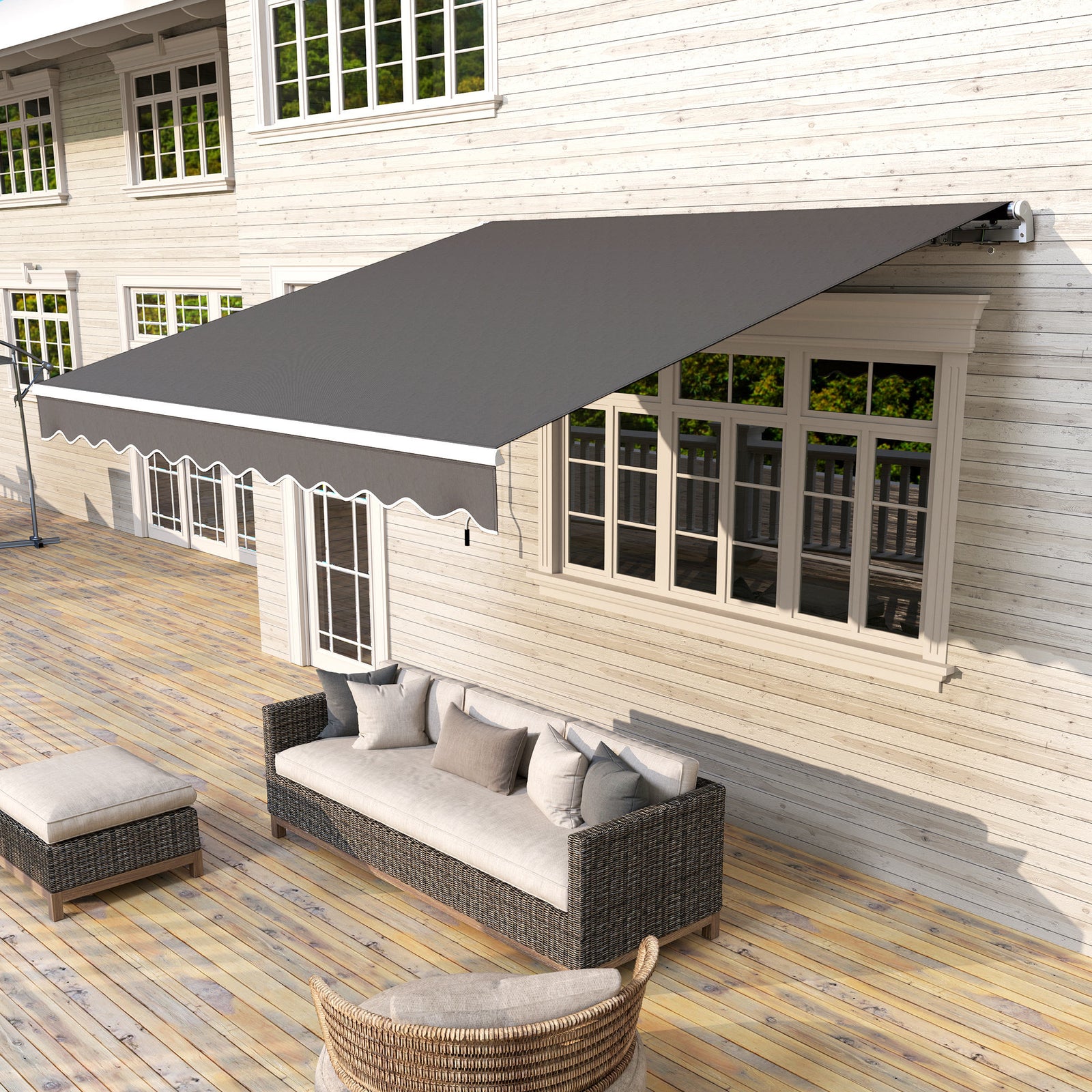 2.95 X 2.5m Manual Awning Canopy Sun Shade Shelter | Dark Gray