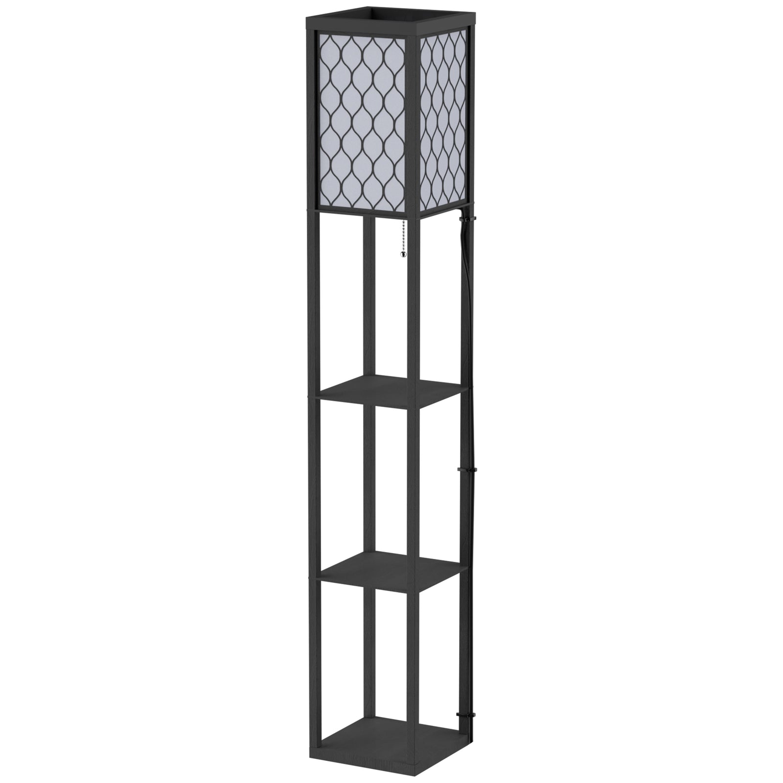 Modern Floor Lamp Light With 4 Tier Storage Shelves Fabric | One Size | Black