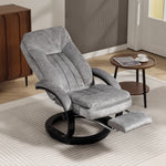 Manual Recliner Armchair With Footrest, Wooden Base | Grey