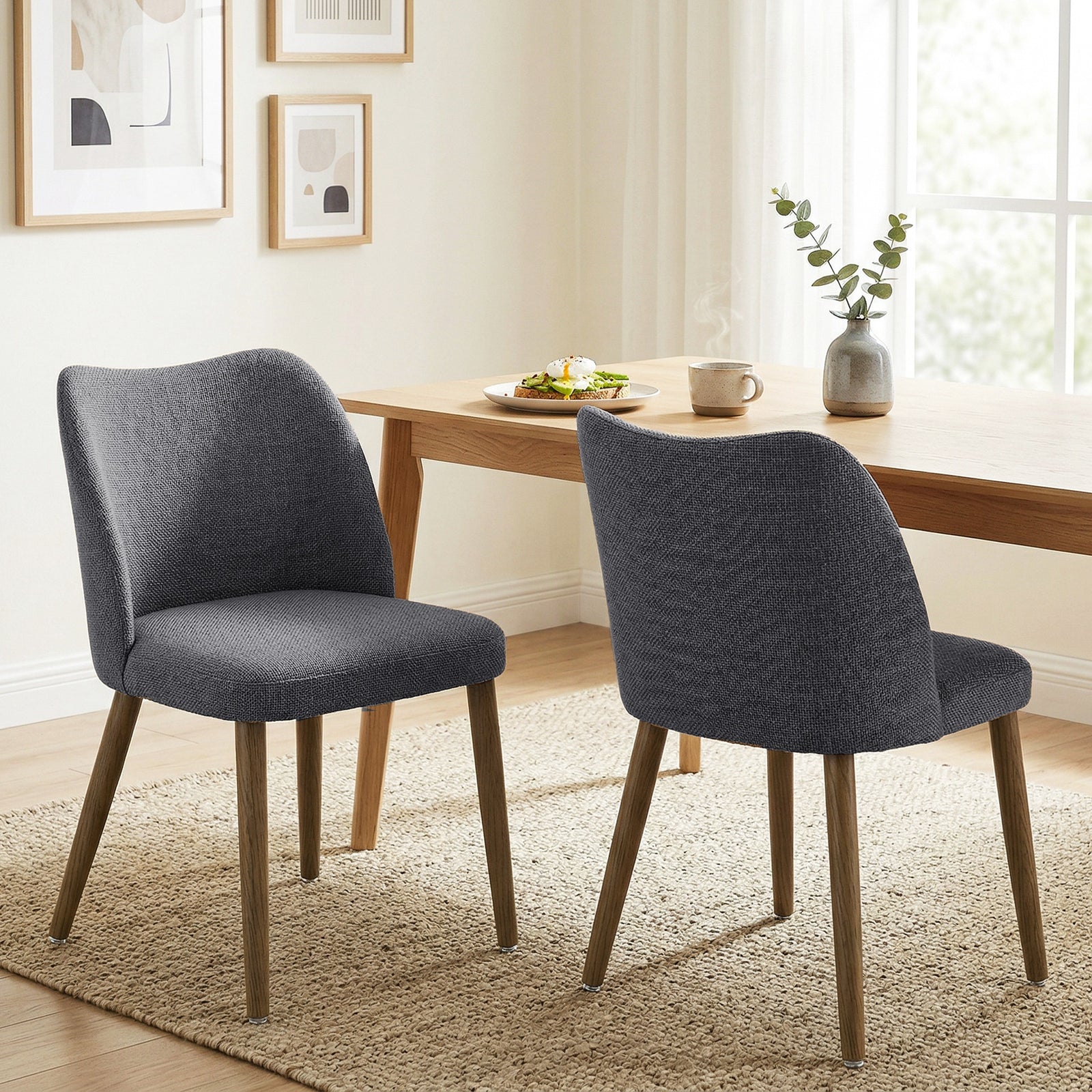 Dining Chairs Set Of 2, Kitchen Chairs With Padded Seat | Dark Grey