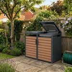 Outdoor Metal Bin Storage Double Wheelie Bin Storage Shed - Wood Slat Doors