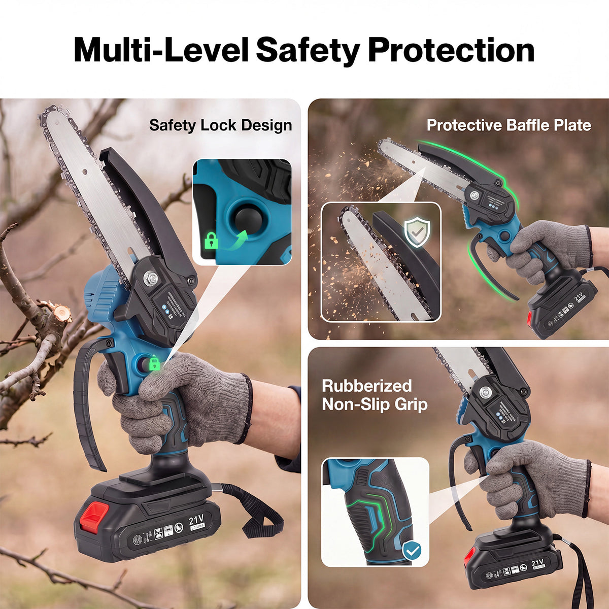Mini Chainsaw Cordless 6in And 8in Dual Bar Garden Pruning Black Blue | Blue