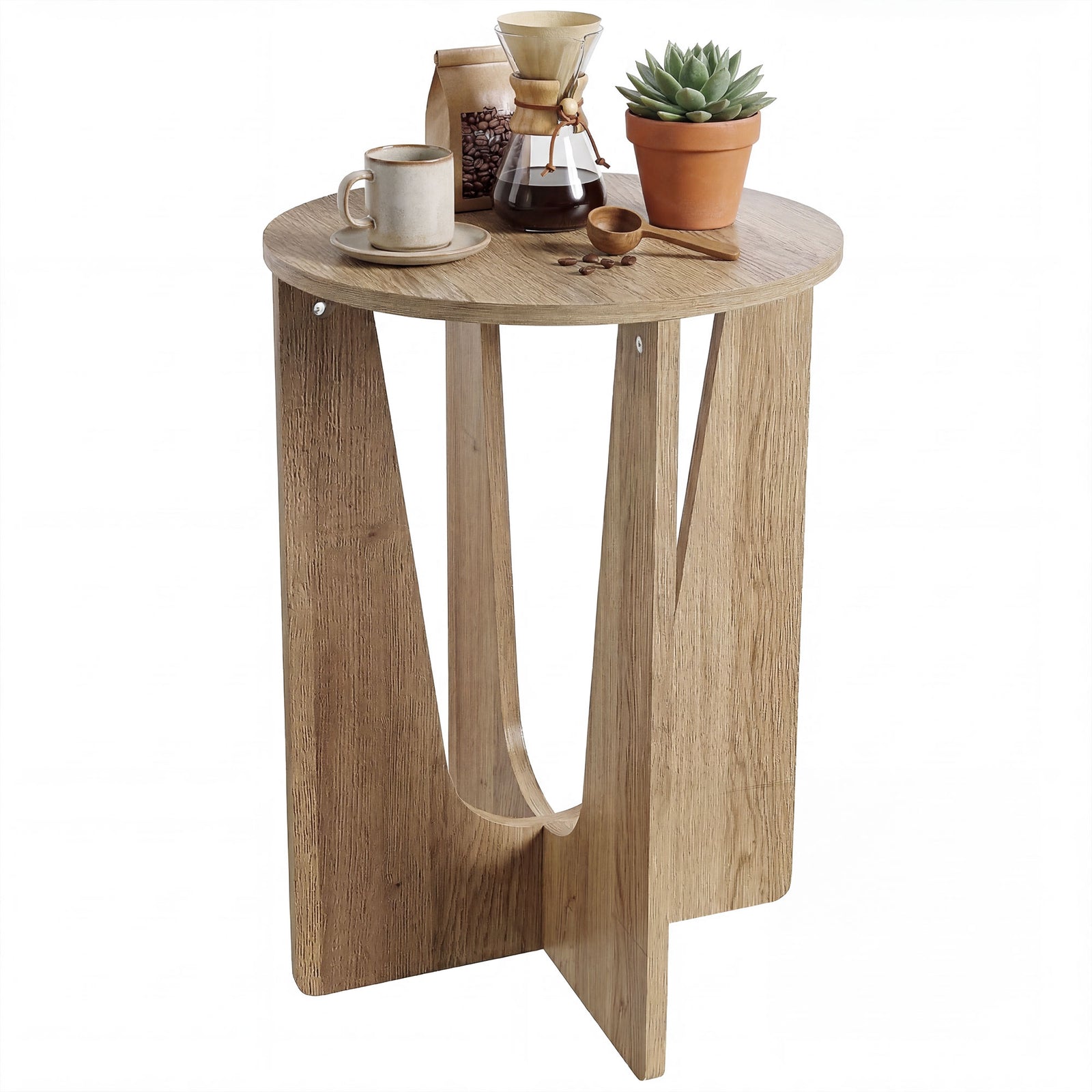 HOMCOM Round Side Table, End Table With Curved Legs Coffee Wood Effect
