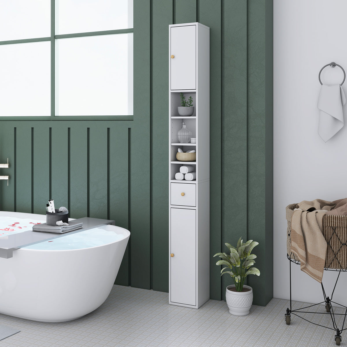 HOMCOM Tall Bathroom Cabinet With Drawer And Adjustable Shelves, White