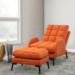 Frosted Velvet Armchair With Footstool Set– Adjustable 110°-180° Recline, Cozy Upholstered Chair With Metal Legs, Ergonomic Comfort | Orange