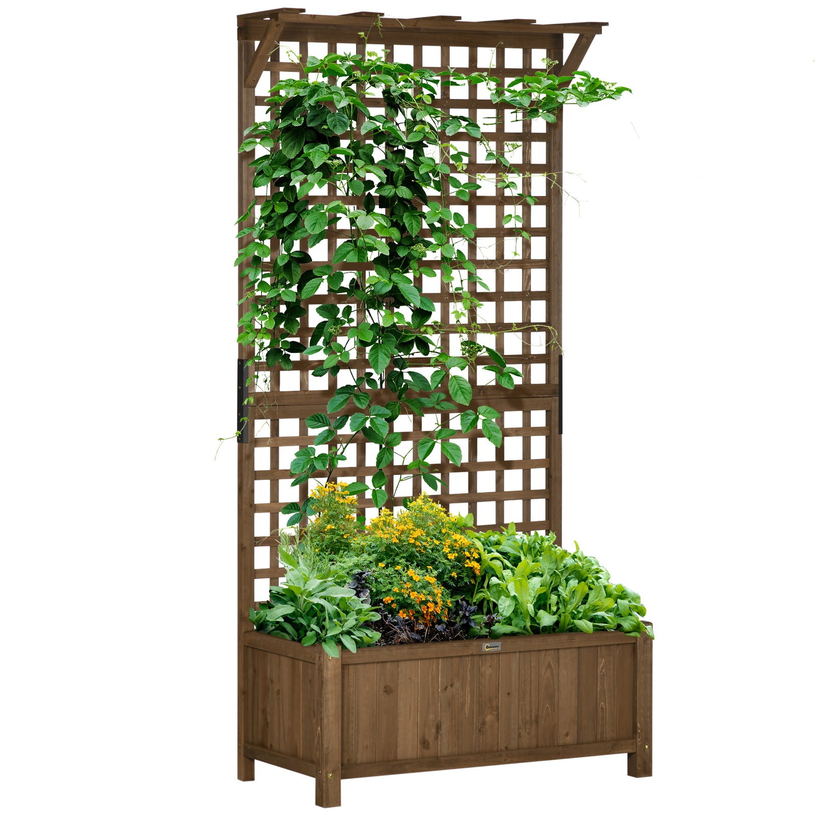 Wooden Trellis Planter With Drain Holes | Brown