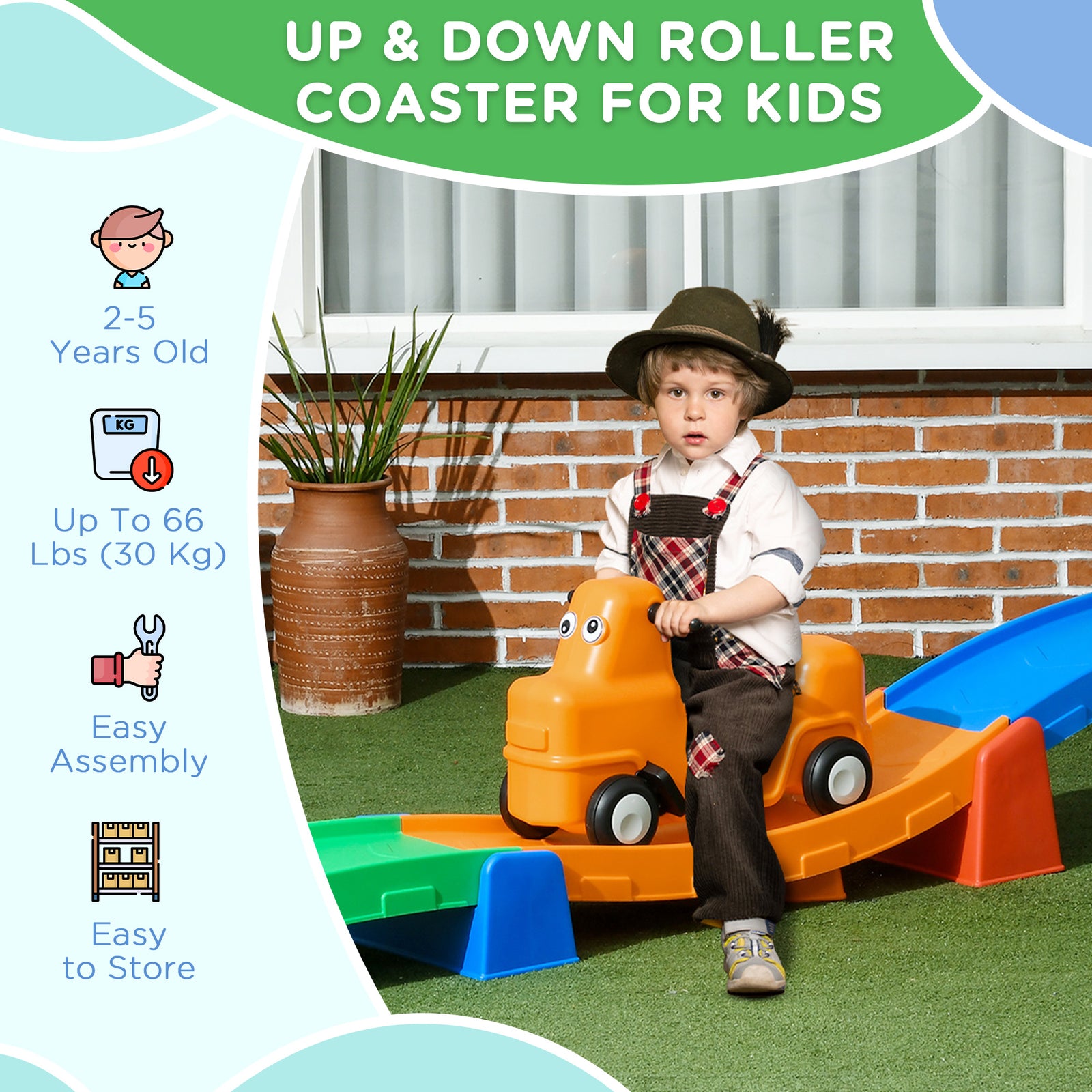 3(m) 4 Pieces Up And Down Kids Rollercoaster, For Ages 2-5 Years | Green