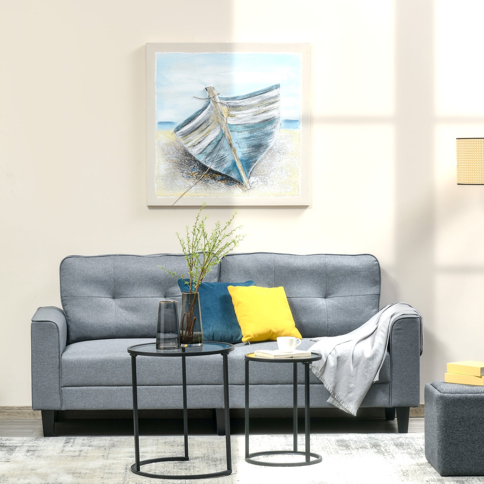 Hand-painted Wall Art, Canvas Painting Artwork Beach Boat