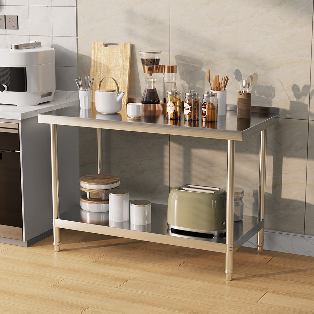 90cm/120cm/180cm×60cm×80cm H Commercial Kitchen Prep 2 Tier Work Stainless Steel Table With Backsplash | Medium