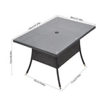 Garden Rattan Tempered Glass Top Rectangular Table With Parasol Hole - 120/150 Cm W X 80/90cm D X 72cm H | Small