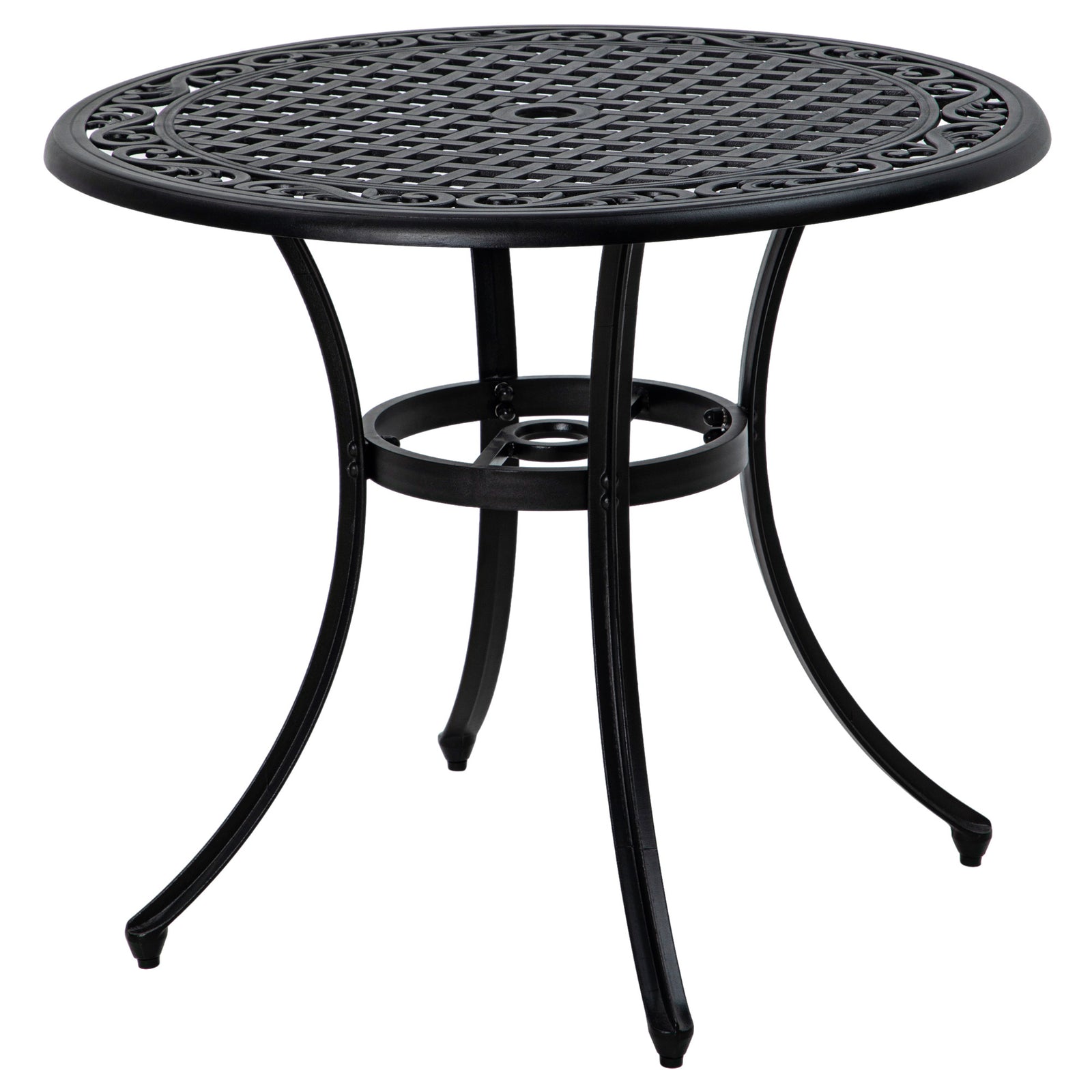 Garden Table W/ Parasol Hole, Cast Aluminum, Black