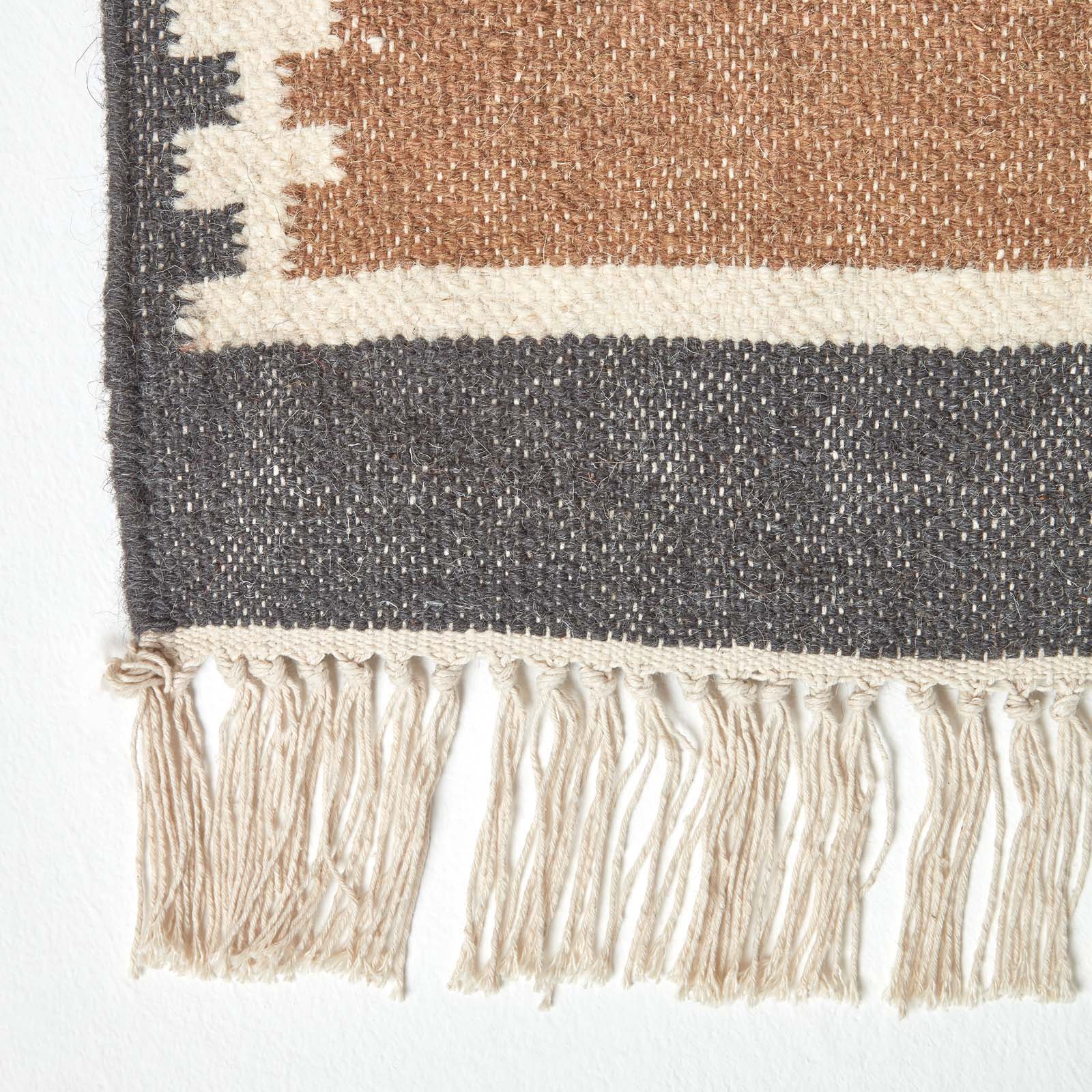 Jaipur Handwoven Brown And Orange Kilim Wool Rug | 200cm | Brown