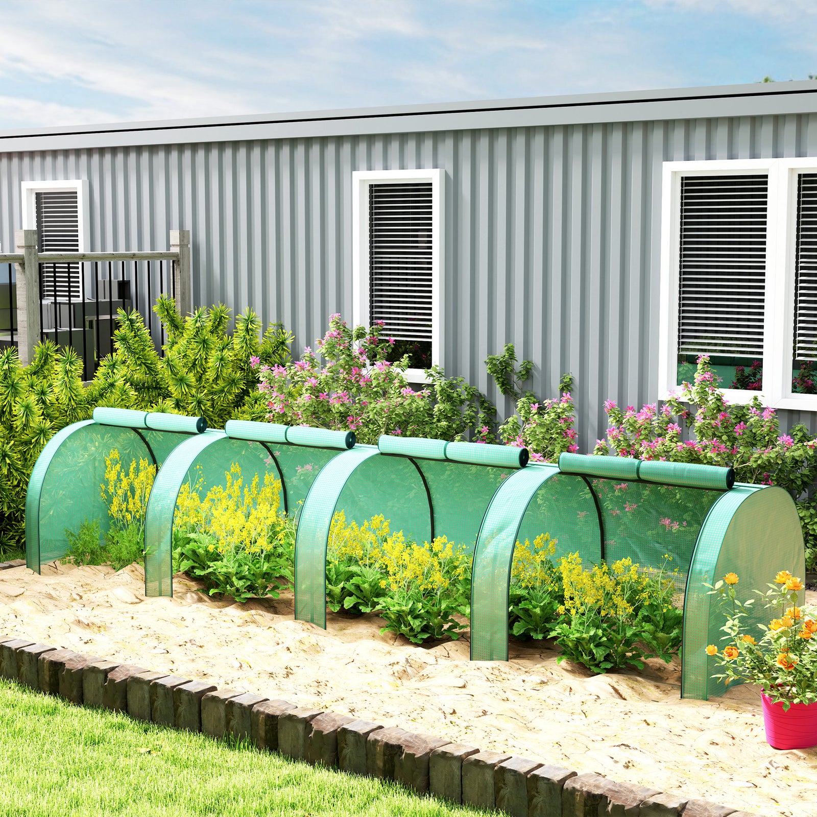 Tunnel Greenhouse Steel Frame For Garden W/ Zipper Doors | Green