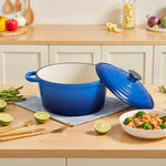 Enameled Cast Iron Dutch Oven With Lid, Heavy-duty Round Casserole Pot, Oven Safe Up To 500°f | 5l | Blue