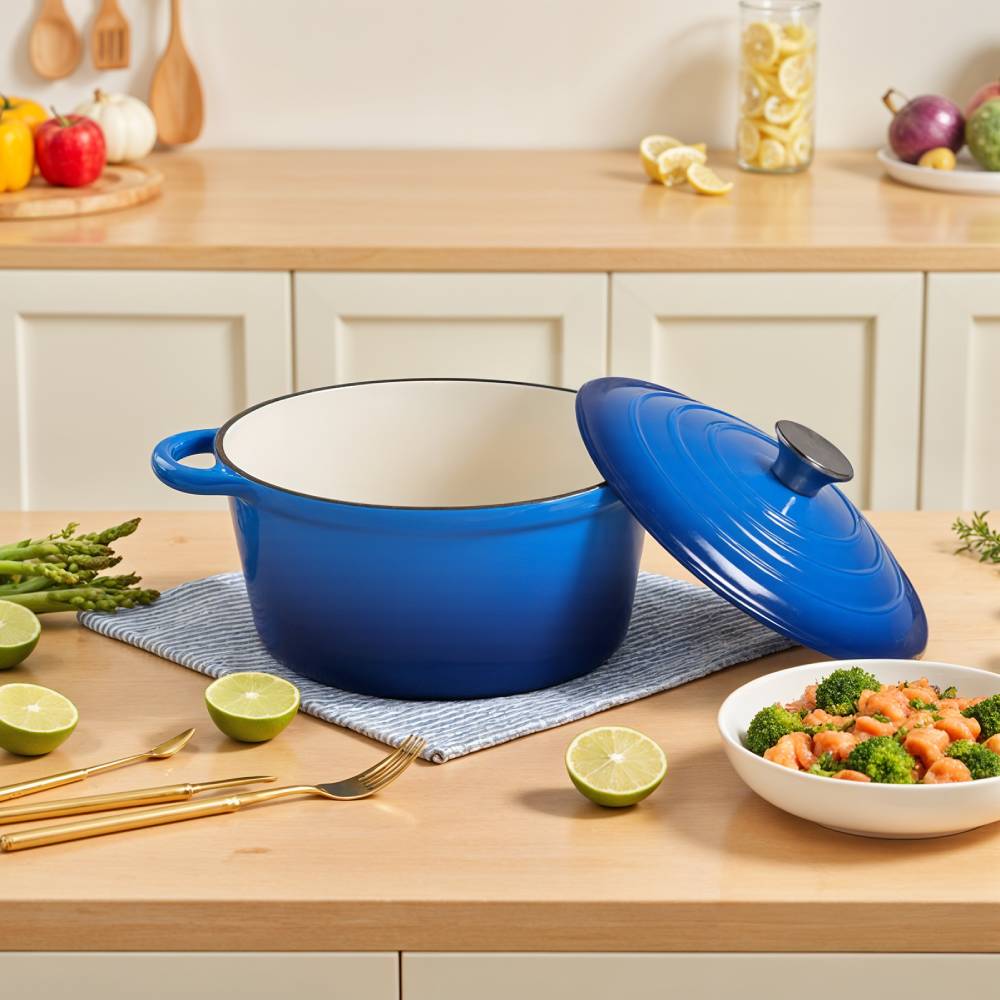Enameled Cast Iron Dutch Oven With Lid, Heavy-duty Round Casserole Pot, Oven Safe Up To 500°f | 5l | Blue