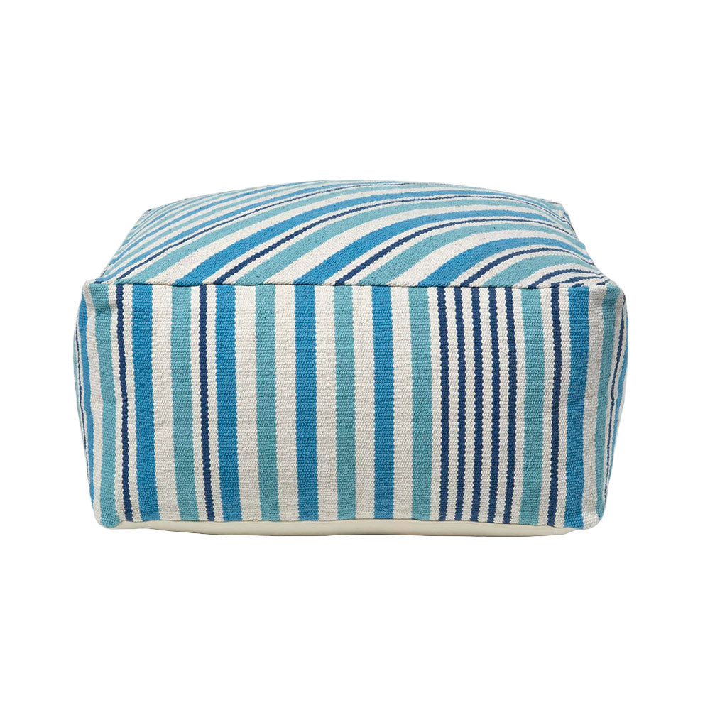 HOMESCAPES Blue And White Stripe Beanbag Cube Pouffe Large 60 X 60 X 30 Cm