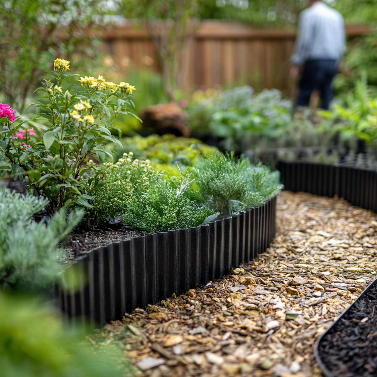 Black Metal Corrugated Metal Lawn Edging Garden Border Roll | 12m | Black