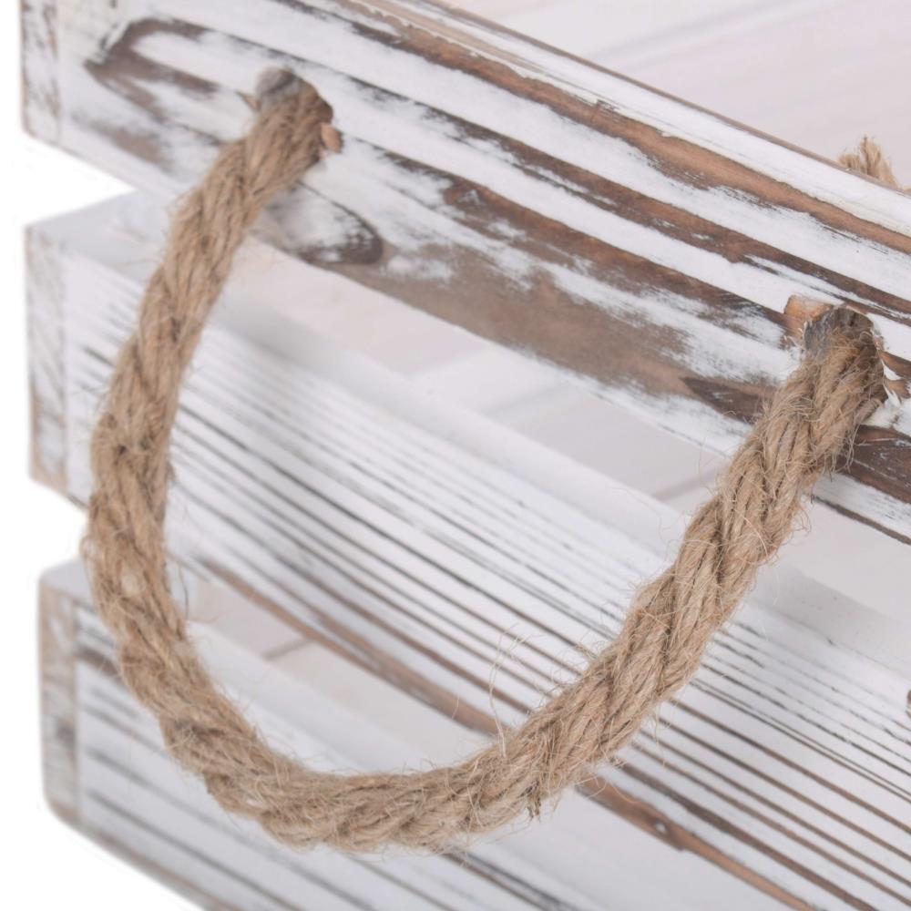 Distressed White Rope Handled Wooden Crate | Large | White