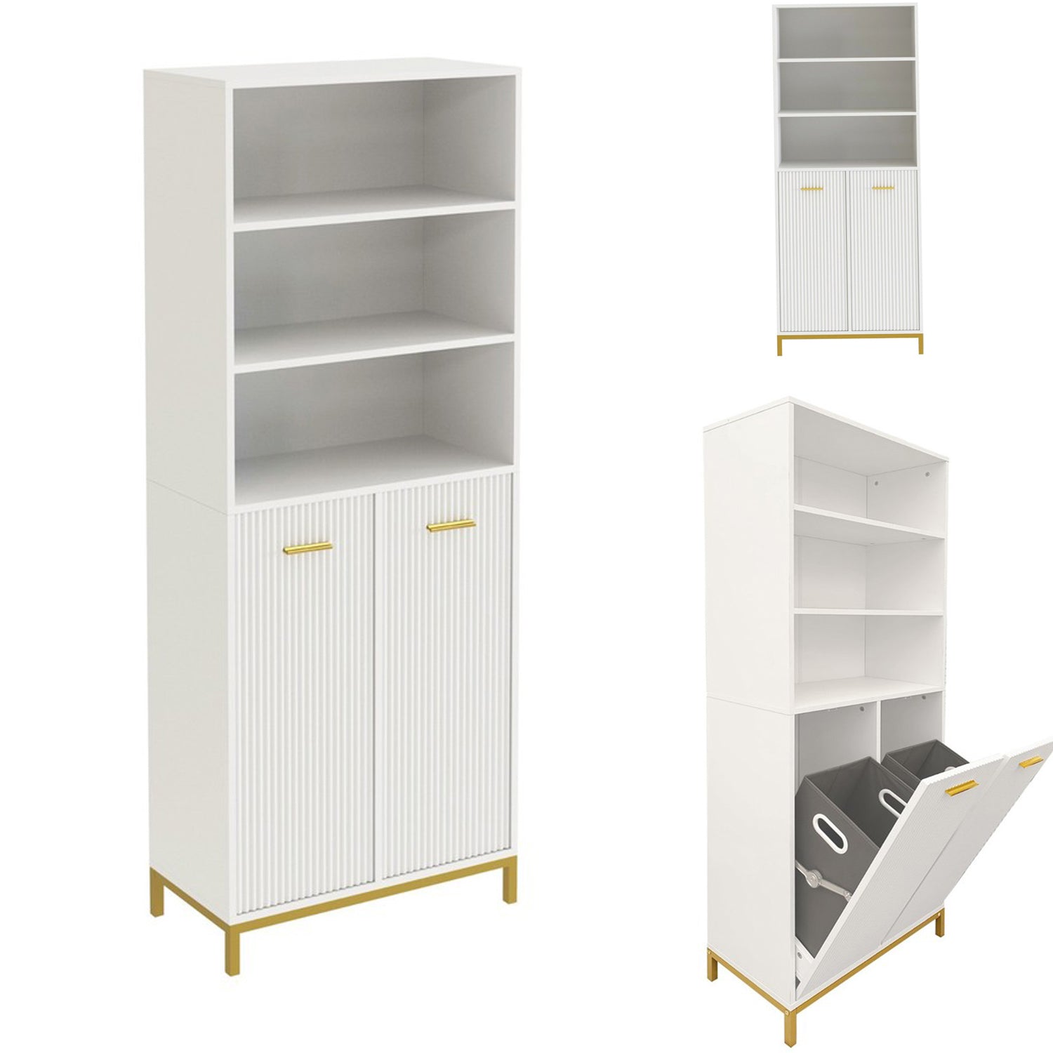 HYGRAD BUILT TO SURVIVE Bathroom Tall Storage Cabinet With 2 Laundry Hampers – Freestanding Organiser Cupboard