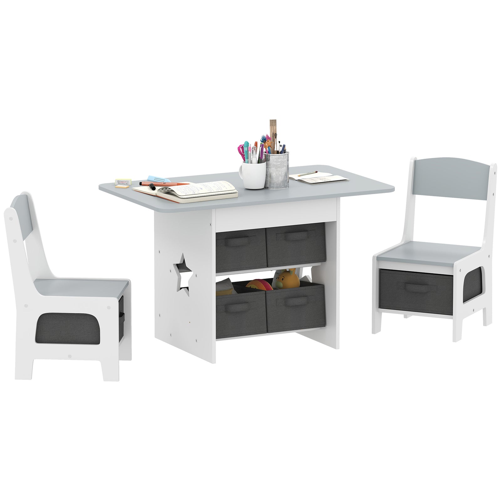 Kids Table And Chair Set With 6 Removable Drawers | Light Grey