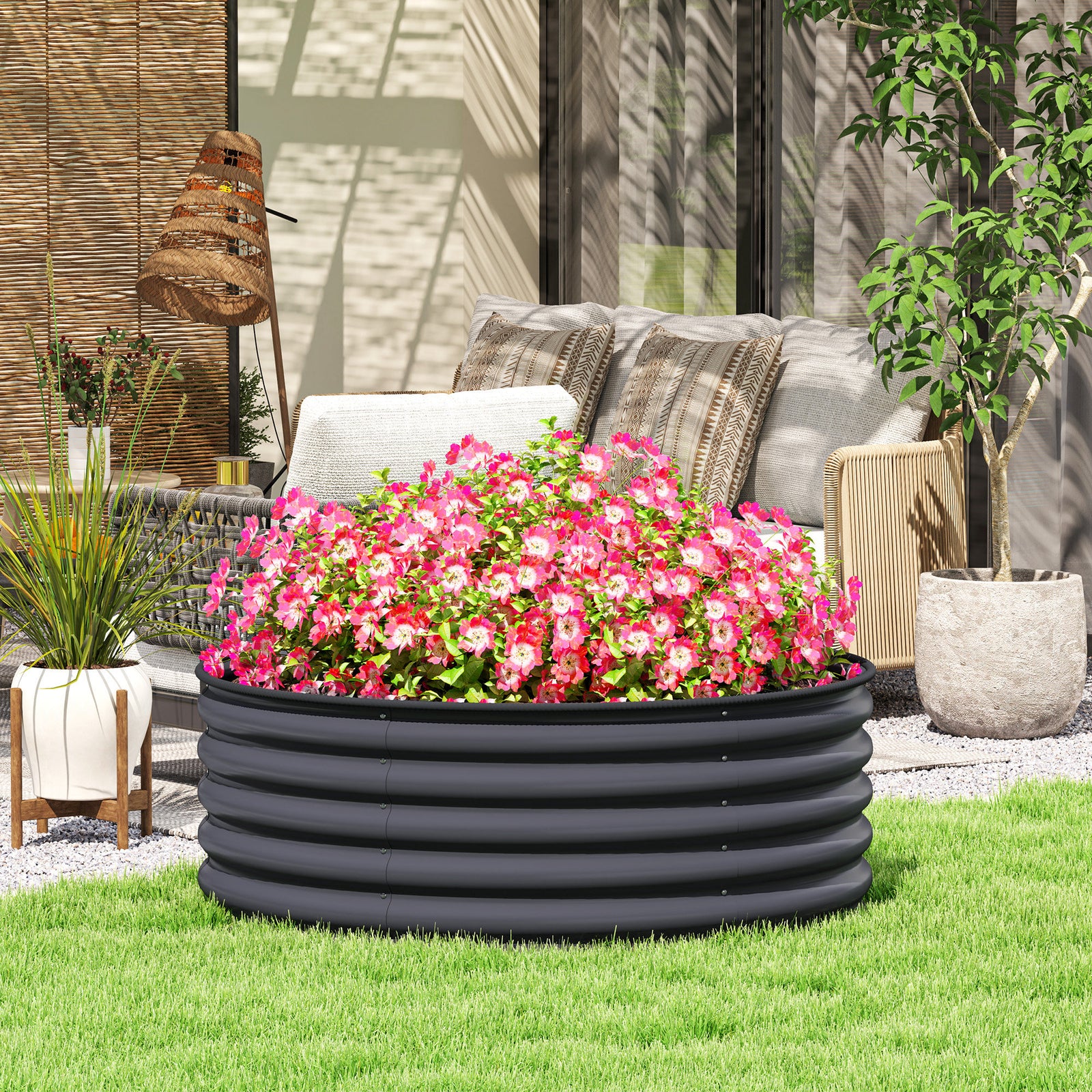 Galvanised Raised Bed With Safety Edging | Dark Grey