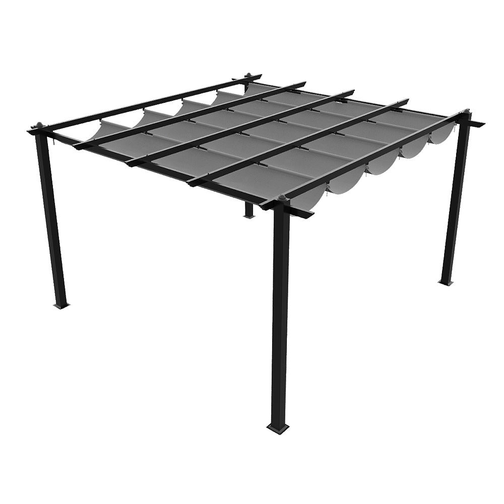 4m X 4m Outdoor Aluminium Pergola With Retractable Roof, Pu-coated Water-resistant Canopy,black Frame Patio Shelter For Garden, Backyard | Grey