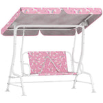 Kids 2-seater Porch Swing With Seat Belts, Adjustable Canopy Pink