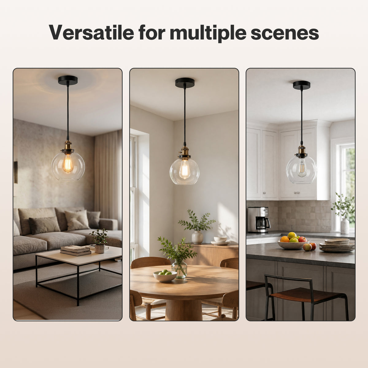 Emitto Ceiling Pendant Light Retro Industrial Glass Lampshade Adjustable Cable