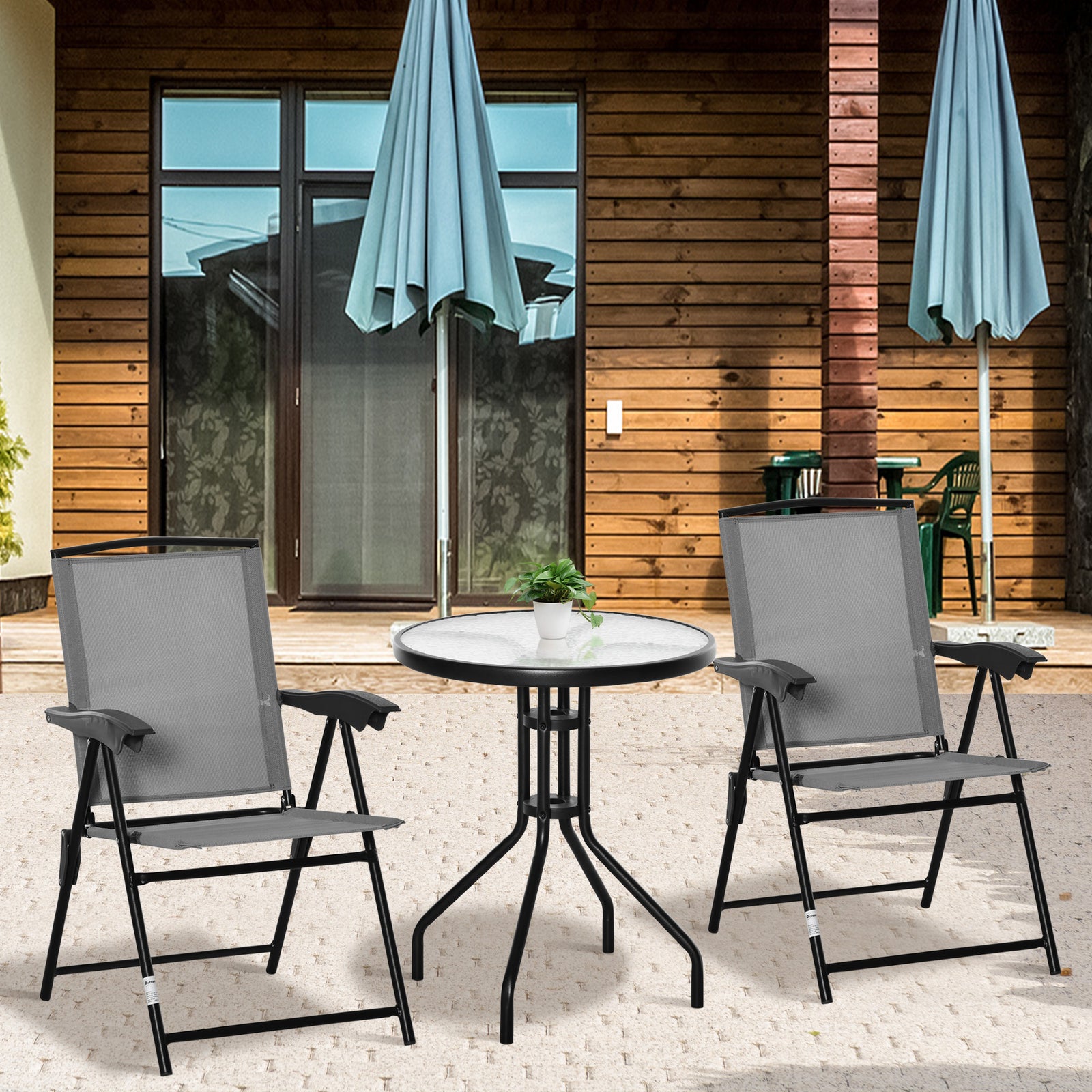 Patio Bistro Set Folding Chairs Garden Coffee Table Balcony | Gray