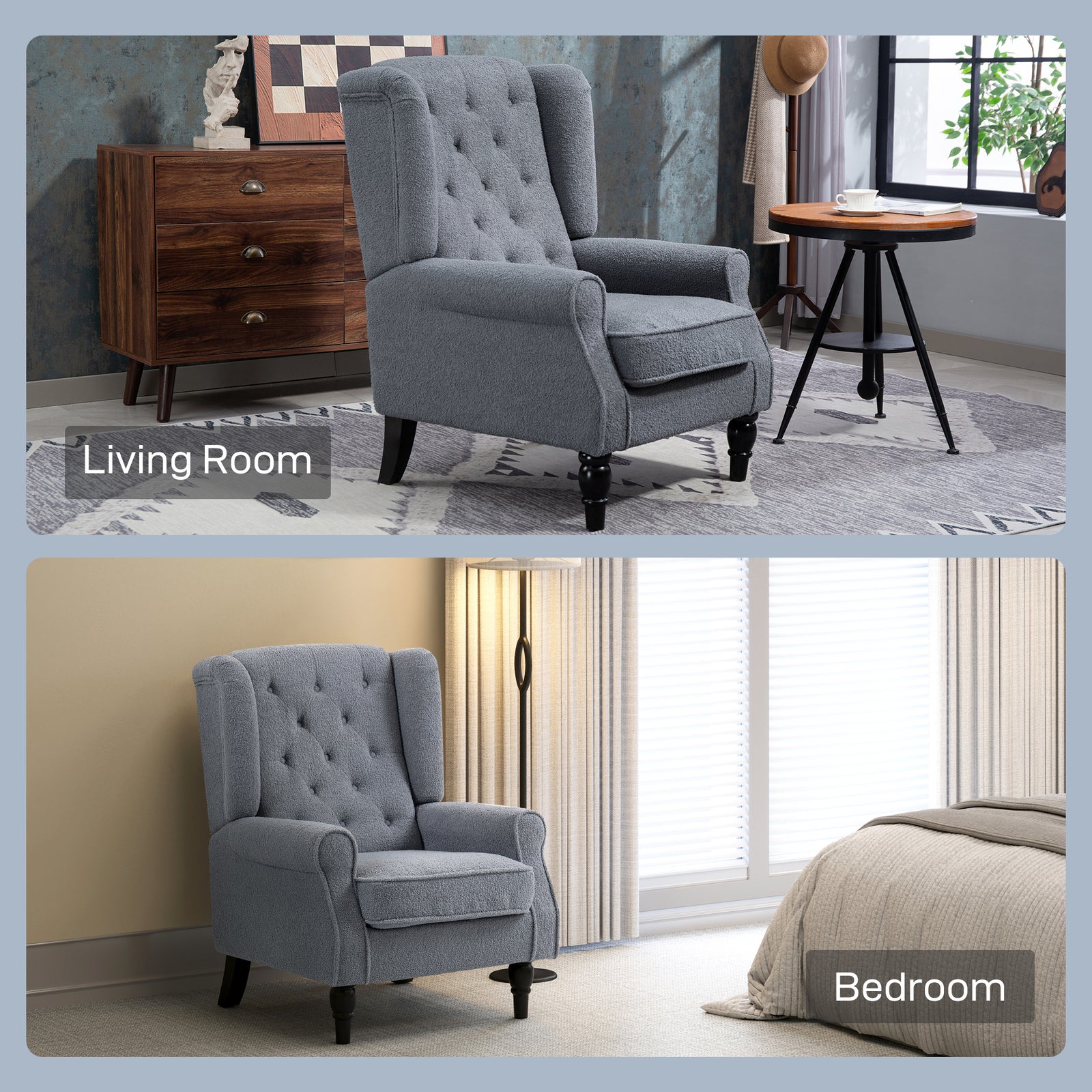 Accent Armchair Home Furniture Retro Tufted Club Wood | One Size | Grey