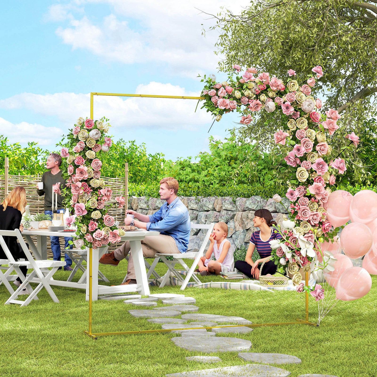 Outsunny Wedding Arch Backdrop Stand, Gold Wedding Arch With U-shaped Stakes
