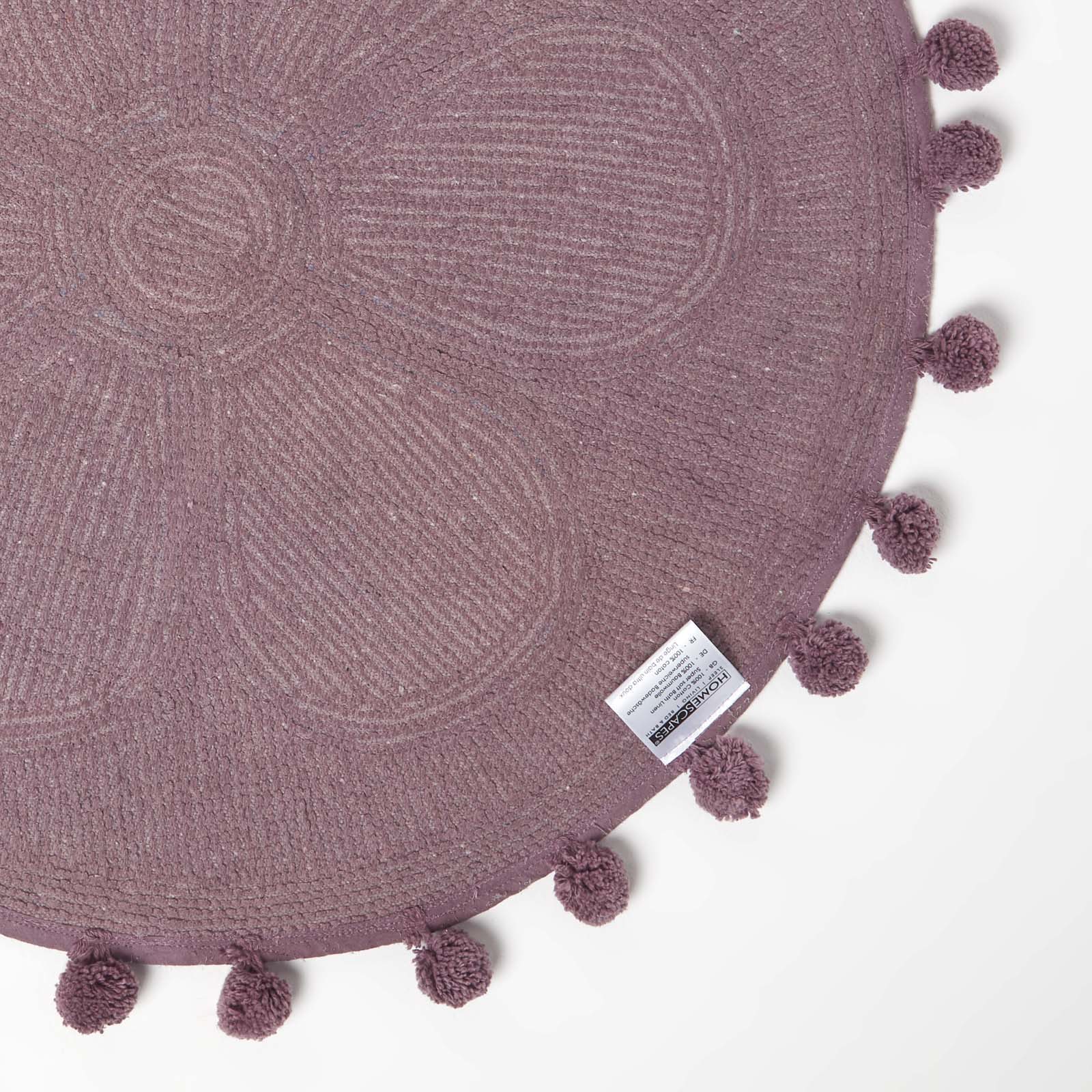 Floral Tufted Round Bathmat With Pom Poms | 60cm | Blush Pink