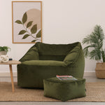 Natalia Velvet Armchair & Footstool Set | Olive