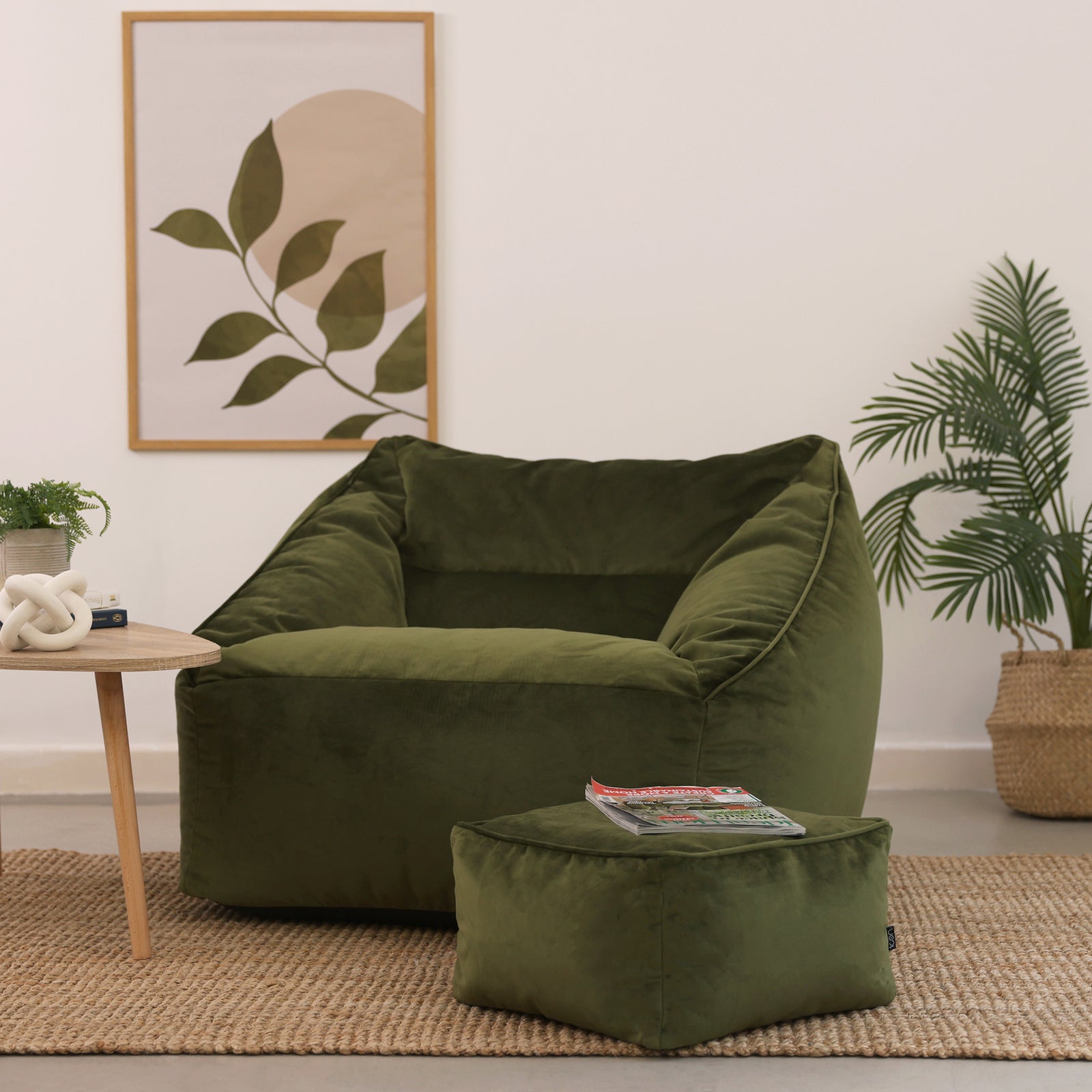 Natalia Velvet Armchair & Footstool Set | Olive